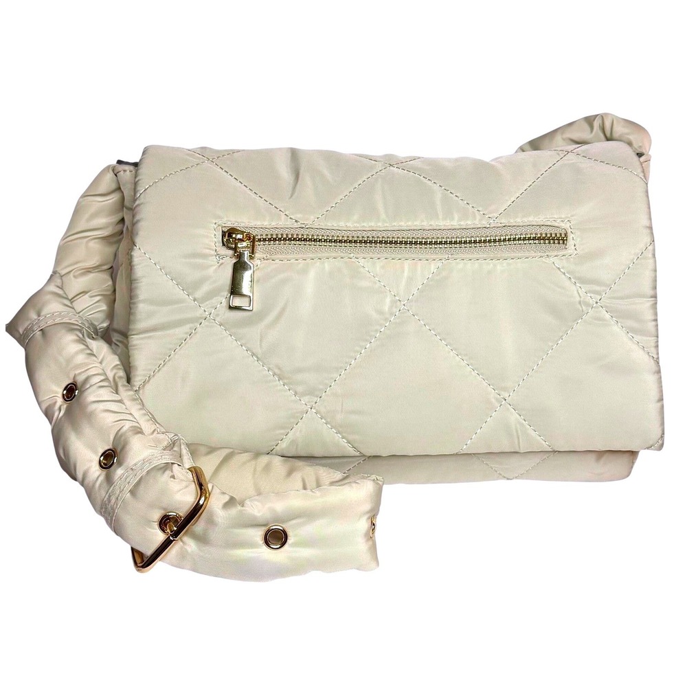 Urban Expressions UrbanFit Crossbody Bag Women OS Cream Quilted Puffer Gold HW